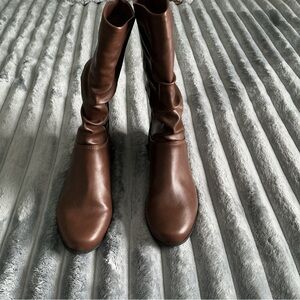 Brown Faux Leather Women's Boots